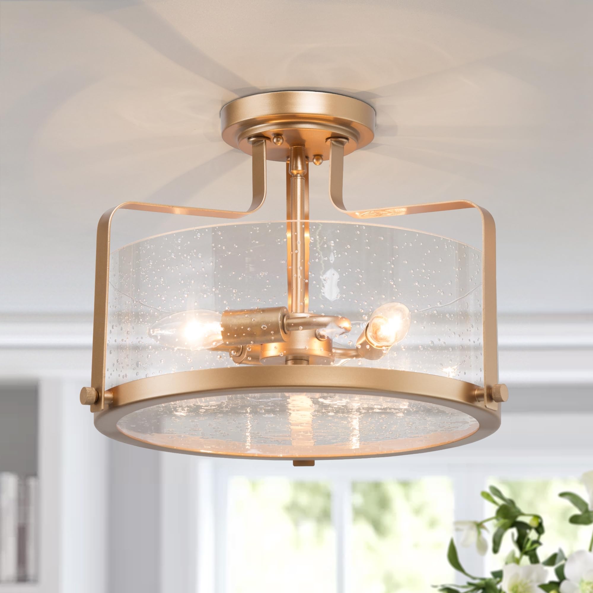 かなでもの　Gold × Glass　Ceiling Light 3 KSANA Gold Modern Semi Flush Mount Ceiling Light Fixture